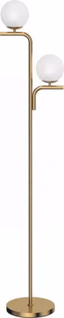 HOMCOM Modern LED Floor Lamp with Gold Tone Finish, Globe Glass Shades and Foot Switch, H 170 x W 28 x D 28 cm