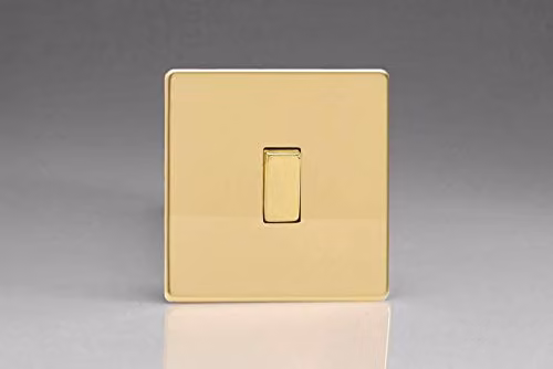 Varilight Flat Plate Screwless 1-Gang Light Switch in Polished Brass/Gold – 1