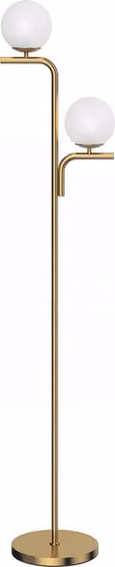 HOMCOM Modern LED Floor Lamp with Gold Tone Finish, Globe Glass Shades and Foot Switch, H 170 x W 28 x D 28 cm – 1
