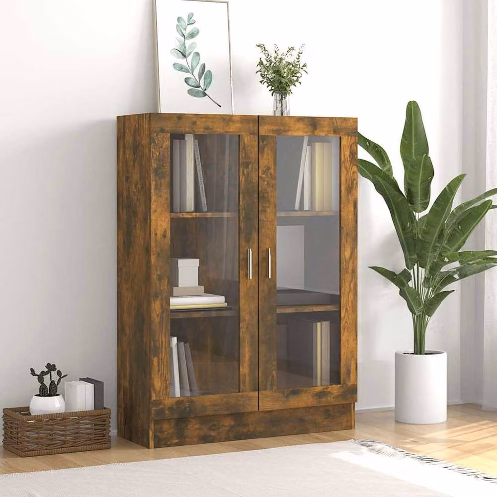 Berkfield Home Vitrine Cabinet in Smoked Oak Brown with Glass Doors, W/D/H: 82.5 x 30.5 x 115 cm – 1