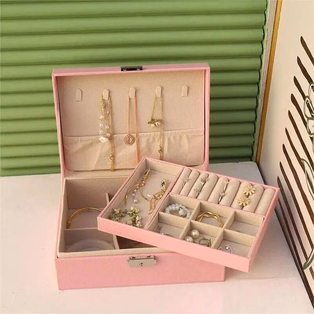 VOGREX Pink Leather Jewellery Organiser Tray for Rings and Earrings – 2