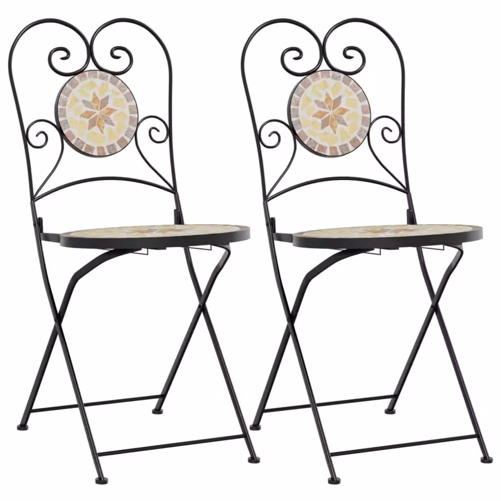 Berkfield Home Bistro Chairs Set of 2 Foldable Ceramic and Metal Chairs in Orange and White – 2