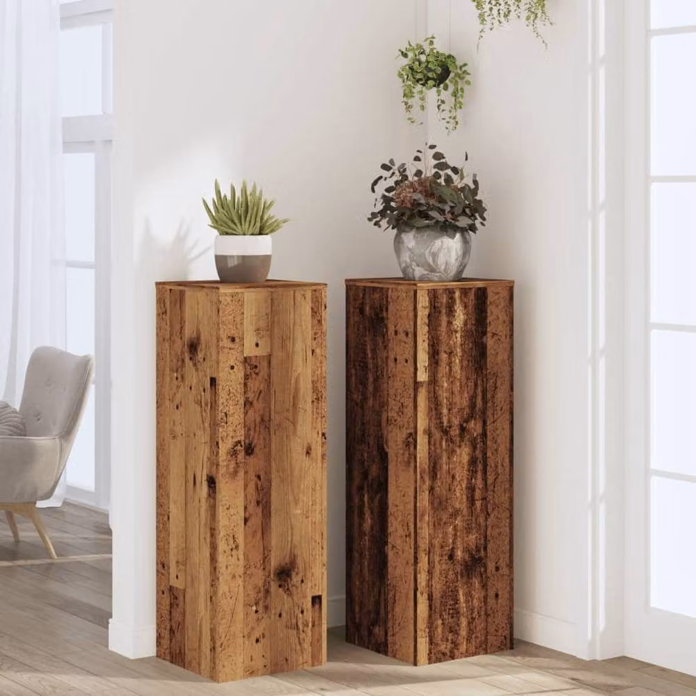 Berkfield Home Set of 2 Modern Plant Stands in Brown Engineered Wood, W/D/H: 33 x 33 x 100 cm – 3