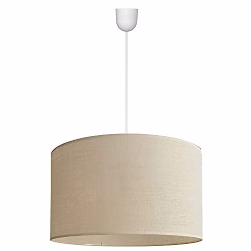 Netlighting Helam Alba Cylindrical Fabric Pendant Ceiling Light in White and Beige, Diameter: 45 cm – 1