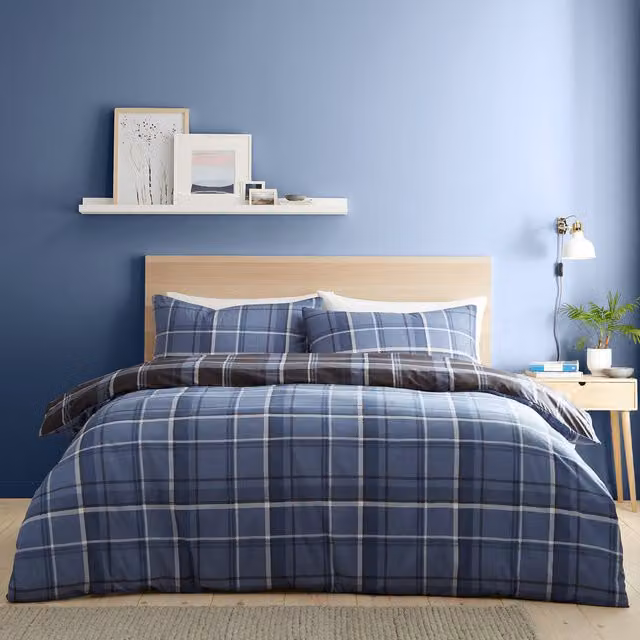 My Home Reversible Blue Checked Duvet Cover Set, W/D/H: 180 x 200 cm