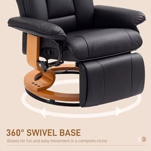 HOMCOM Black Synthetic Leather Manual Recliner Chair with 360 Degree Swivel and Footrest – 6