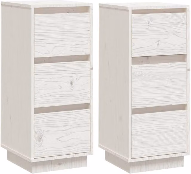 Berkfield Home Set of 2 White Solid Wood Pine Sideboards, W/D/H: 32 x 34 x 75 cm
