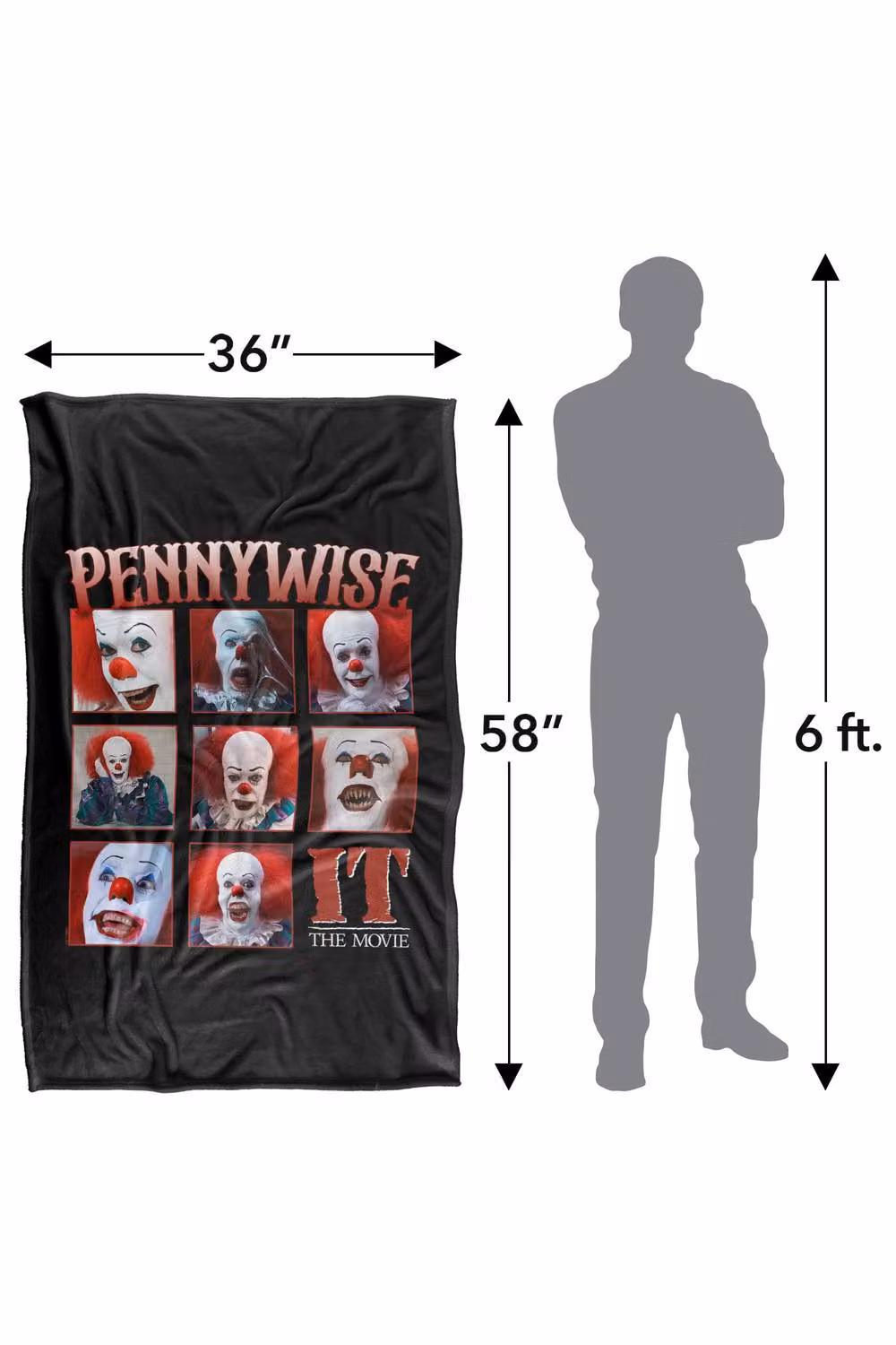 LOGOVISION It The Movie Pennywise Squares Super Soft Fleece Throw Blanket, Multicolour, W: 127 cm, D: 152.4 cm – 8