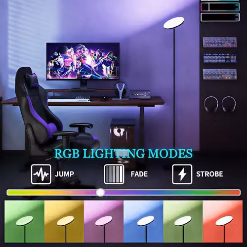 HOMCOM RGB LED Uplighter Floor Lamp in Black, Dimmable and Remote Controlled with 350 Degree Rotatable Head, H 177 x W 25 x D 25 cm – 3