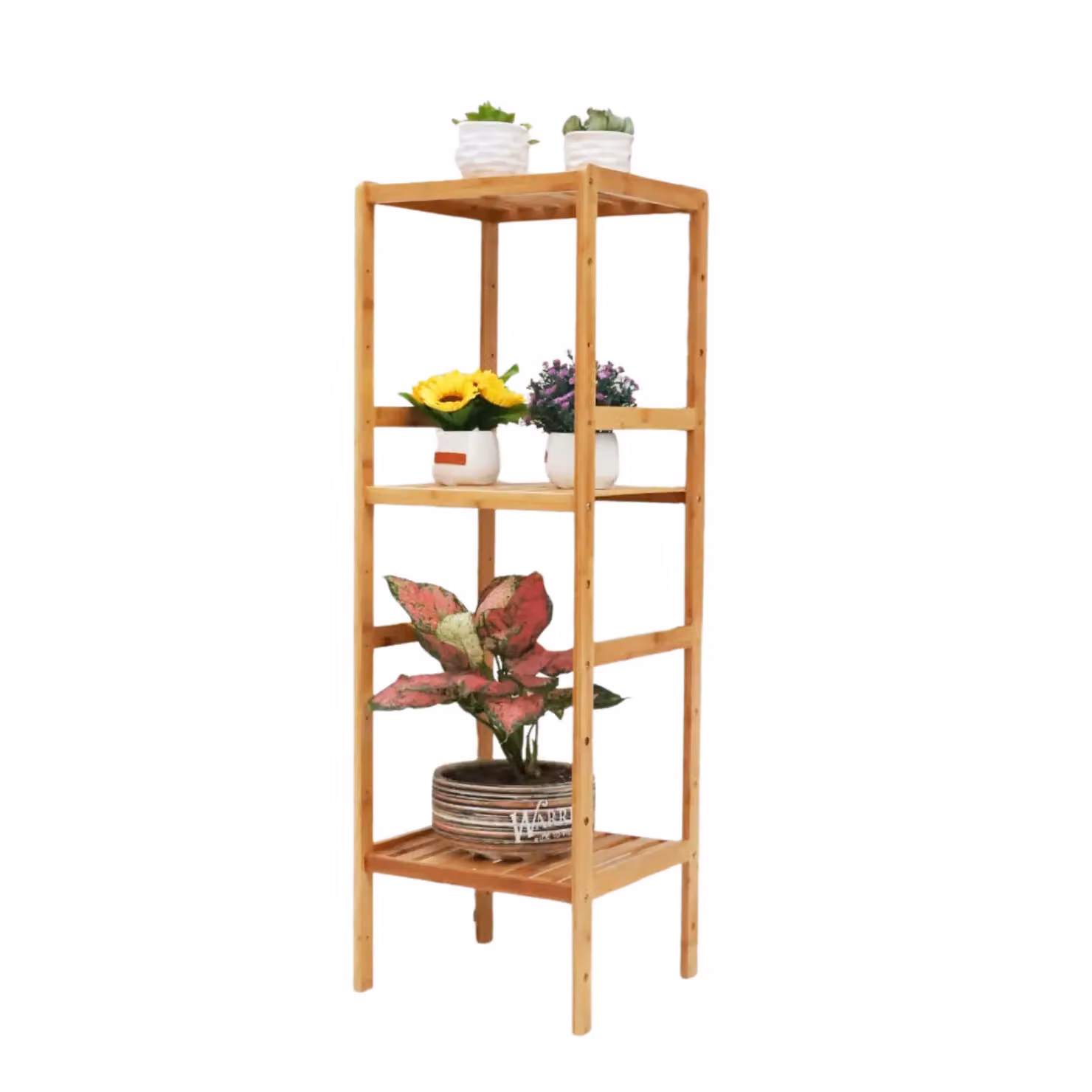 Pirlo Plush 4 Tier Adjustable Bamboo Standing Shelving Rack Unit in Brown – 3