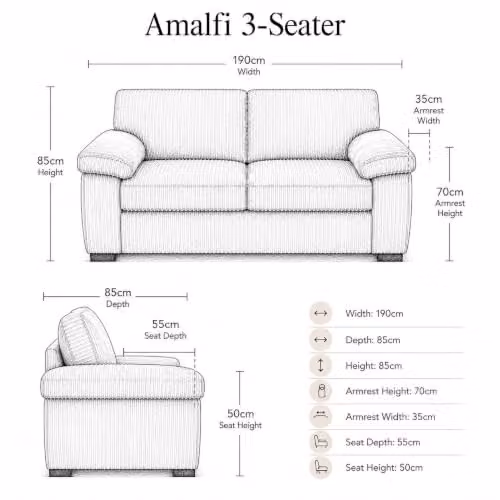 SQUAREBOXX Amalfi 3 and 2 Seater Sofa Set with Black Leather Base and Grey Jumbo Cord Cushions – 3