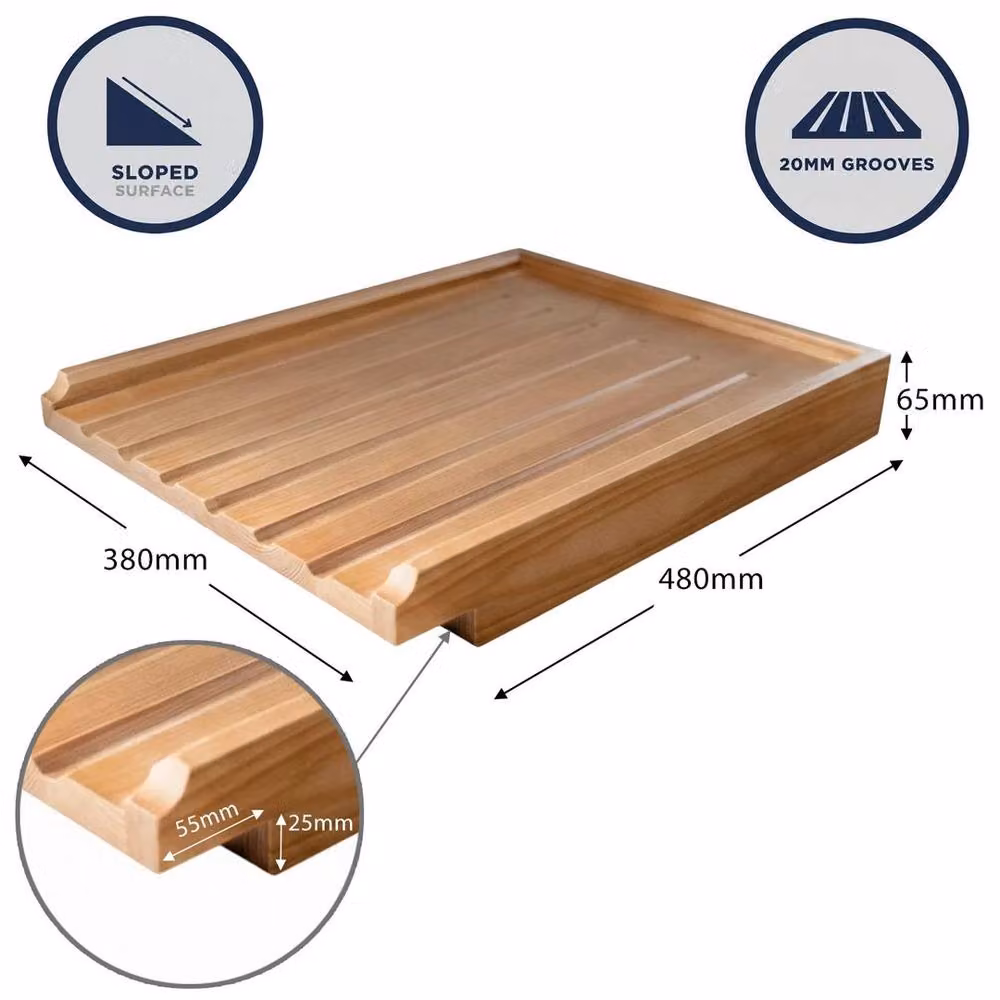 PAWNORA Wooden Kitchen Sink Drainer Board with Lip, Brown, W: 65.0 cm, D: 38.0 cm, H: 380.0 cm – 2