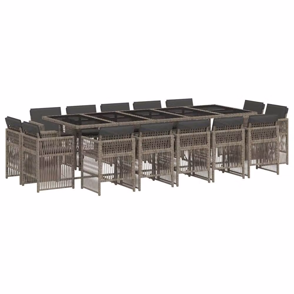Berkfield Home 15 Piece Grey Poly Rattan Garden Dining Set with Glass Table and Cushions – 2