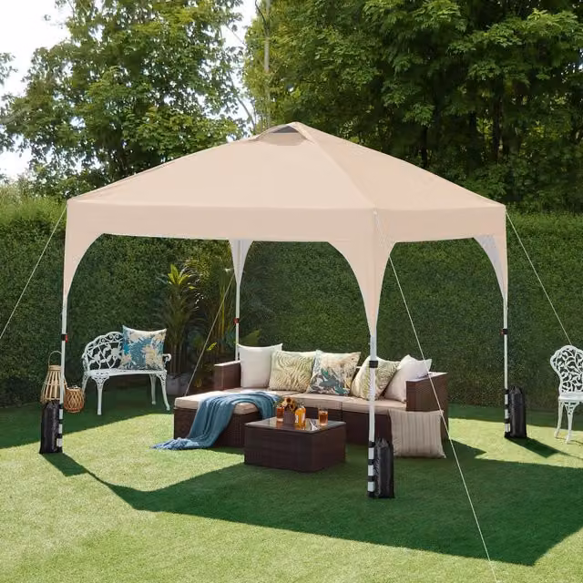 Yaheetech Portable Pop Up Canopy Tent with UPF 50 Protection, Beige and White, W: 3 m x D: 3 m