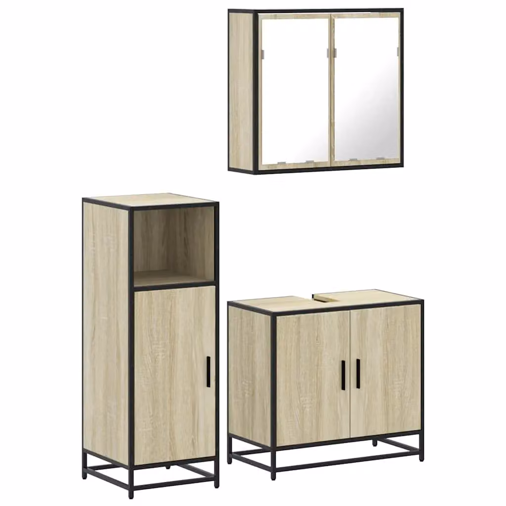 Berkfield Home 3 Piece Industrial Bathroom Furniture Set in Brown Sonoma Oak – 2