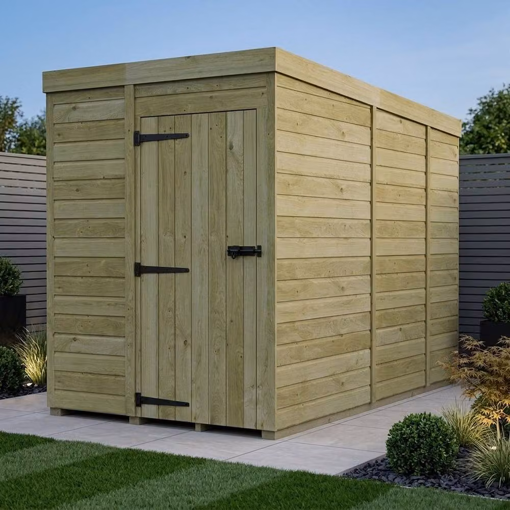 Buttercup Farm Pent Garden Shed in Brown with Single Door and No Windows, W/D/H: 152.4 x 274.0 x 210.0 cm – 2