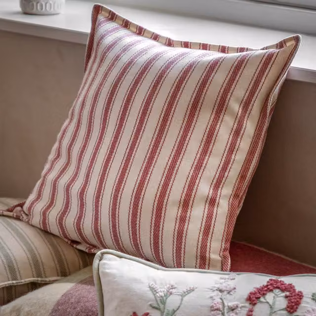Terrys Classic Striped Square Cotton Filled Cushion, Red and White, W/D/H: 45 x 45 x 45 cm
