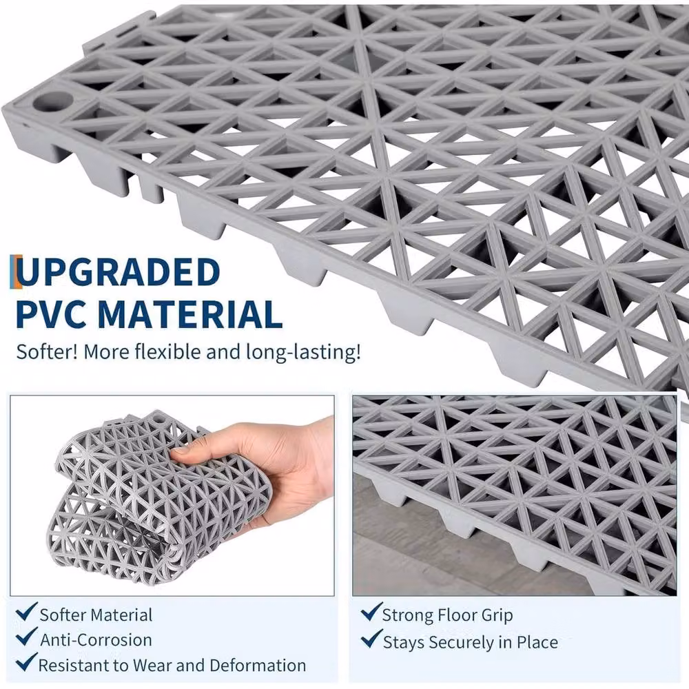 VOGREX 50-Piece Interlocking Waterproof PVC Floor Mat Set, Grey, W/D/H: 30 x 30 x 1.5 cm – 2