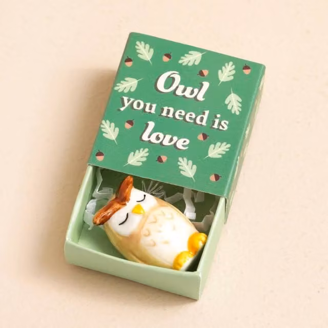 Lisa Angel Matchbox Ceramic Owl Token in Brown and Green