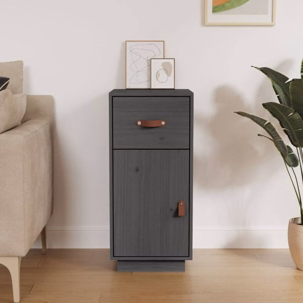 Berkfield Home Grey Rustic Solid Wood Pine Sideboard W/D/H: 34 x 40 x 75 cm – 2