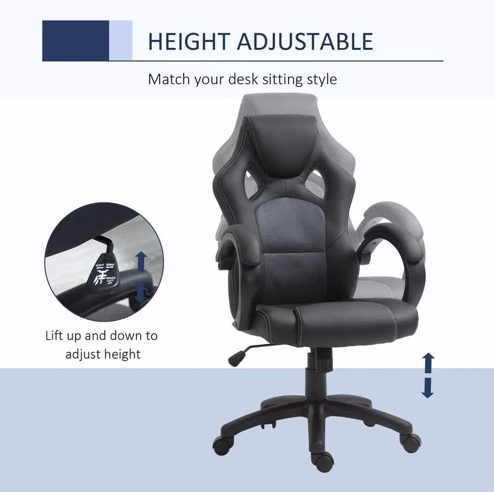 STILVORA Grey and Black Synthetic Leather Swivel Task Chair with Headrest and Armrests – 4