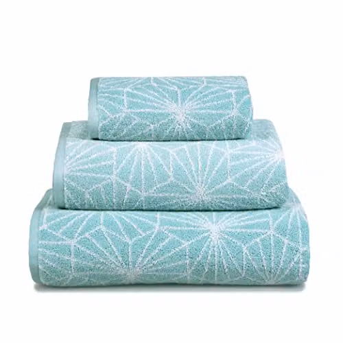 Allure Bath Fashions Geometric Design Hand Towels, Pack of 2, 100% Cotton, Duck Egg Blue, W: 50 cm, H: 90 cm