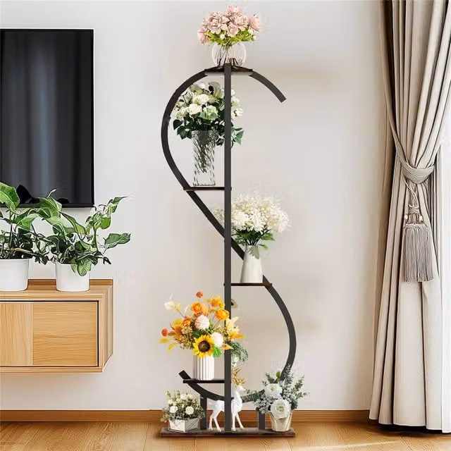 Kelvenix 5-Tier Vertical S-Shaped Plant Stand Corner Flower Holder Shelf in Black – 1