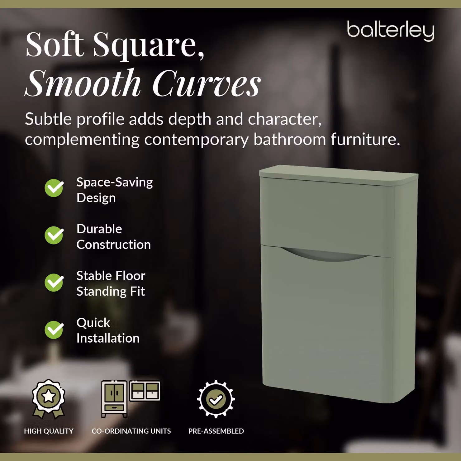 Balterley Modern Matt Green Concealed Cistern Bathroom Floor Toilet Unit, Width: 55 cm – 4