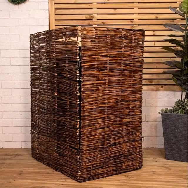 Samuel Alexander Single Garden Patio Willow Wheelie Bin Screen Hideaway in Brown, Height: 81 cm