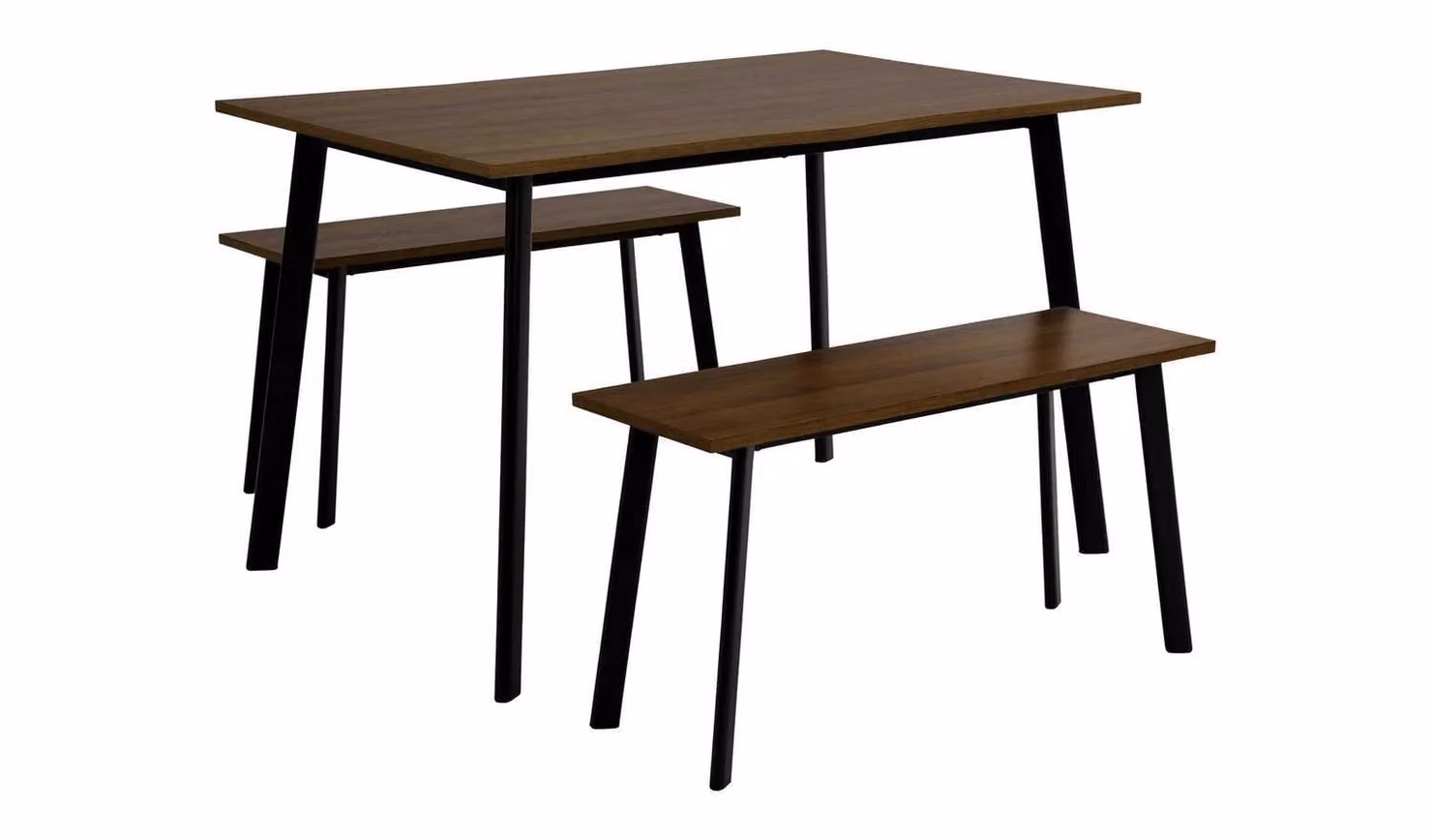 Railo Walnut Dining Table and 2 Benches Set, Modern Rectangular Kitchen Furniture in Brown