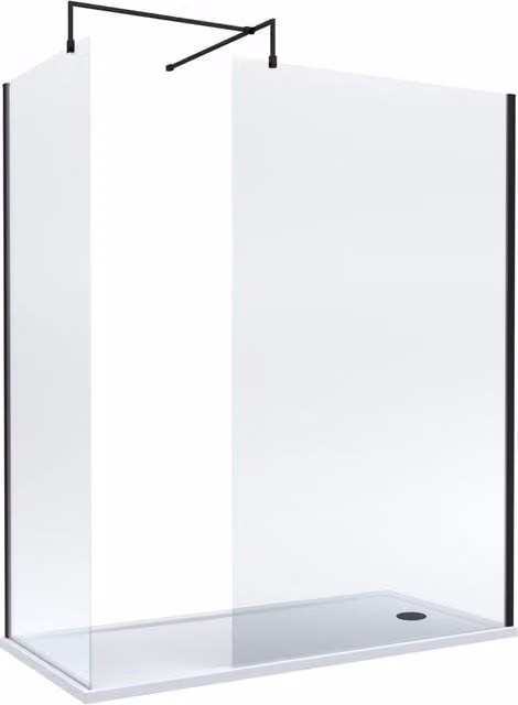 Balterley Walk-In Wetroom Bundle with Rectangular Tray and Fixed Glass Screen, Matt Black and Transparent
