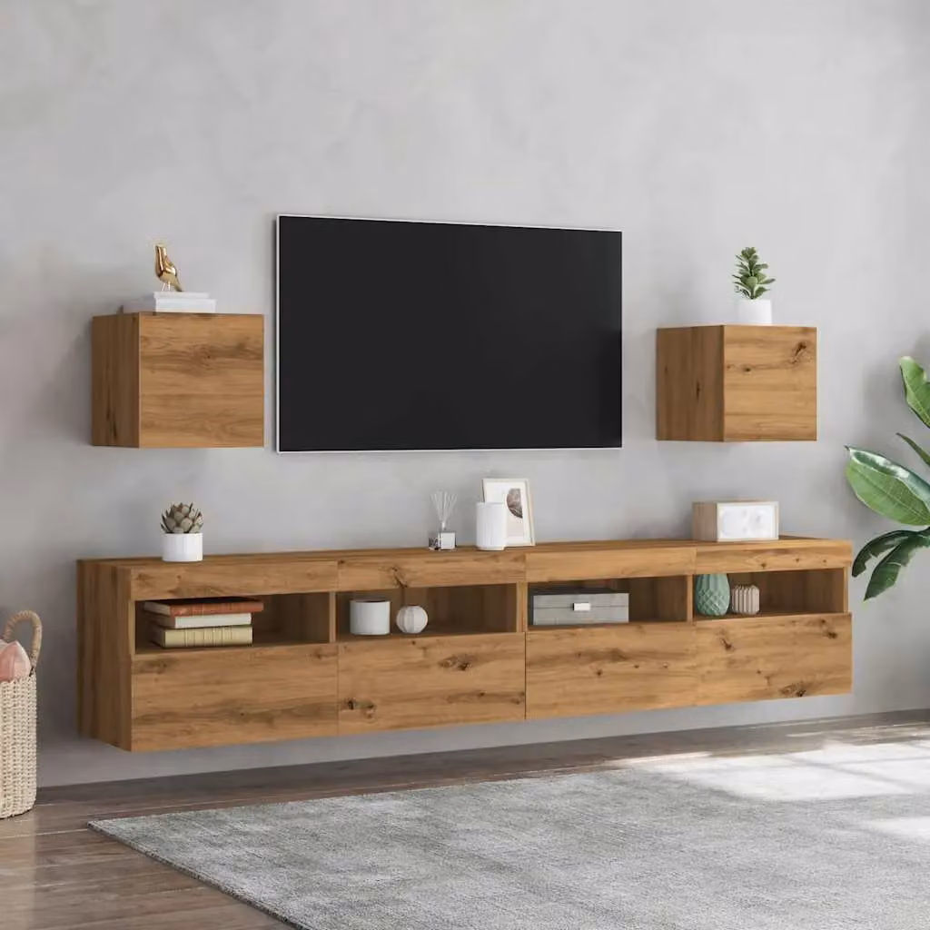 Berkfield Home Artisan Oak Wall Mounted TV Cabinet, 2 Piece Set, Brown, W/D/H: 30.5 x 30.5 x 30 cm – 3
