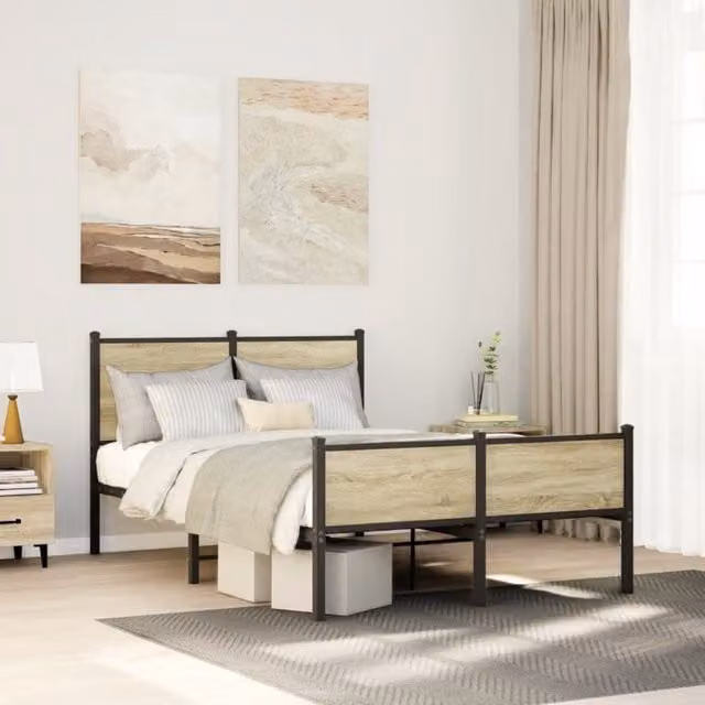 Berkfield Home Metal Bed Frame in Sonoma Oak Brown, W/D/H: 120 x 190 cm