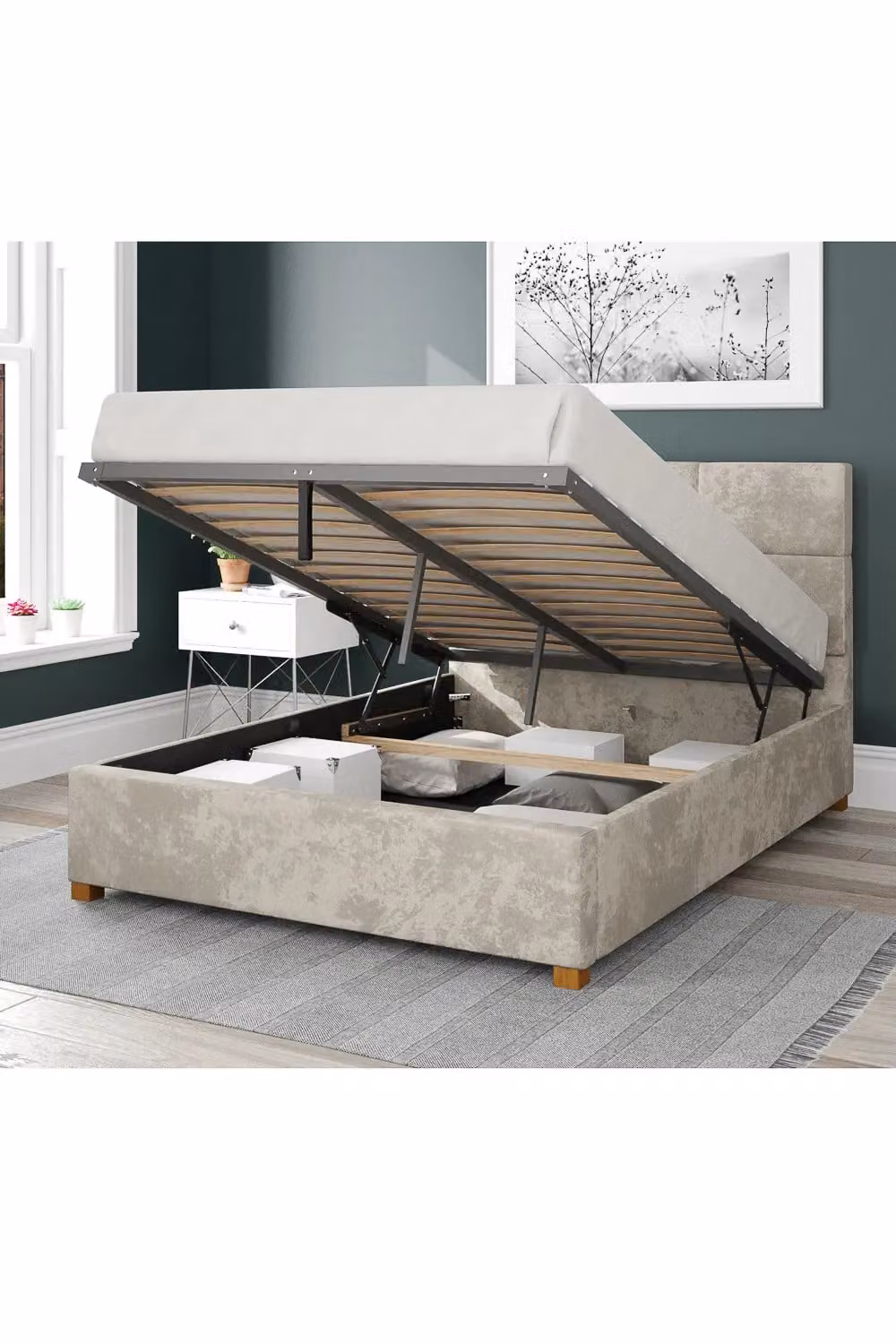 Aspire Caine Super King Upholstered Ottoman Storage Bed in White Mirazzi Velvet Fabric – 2