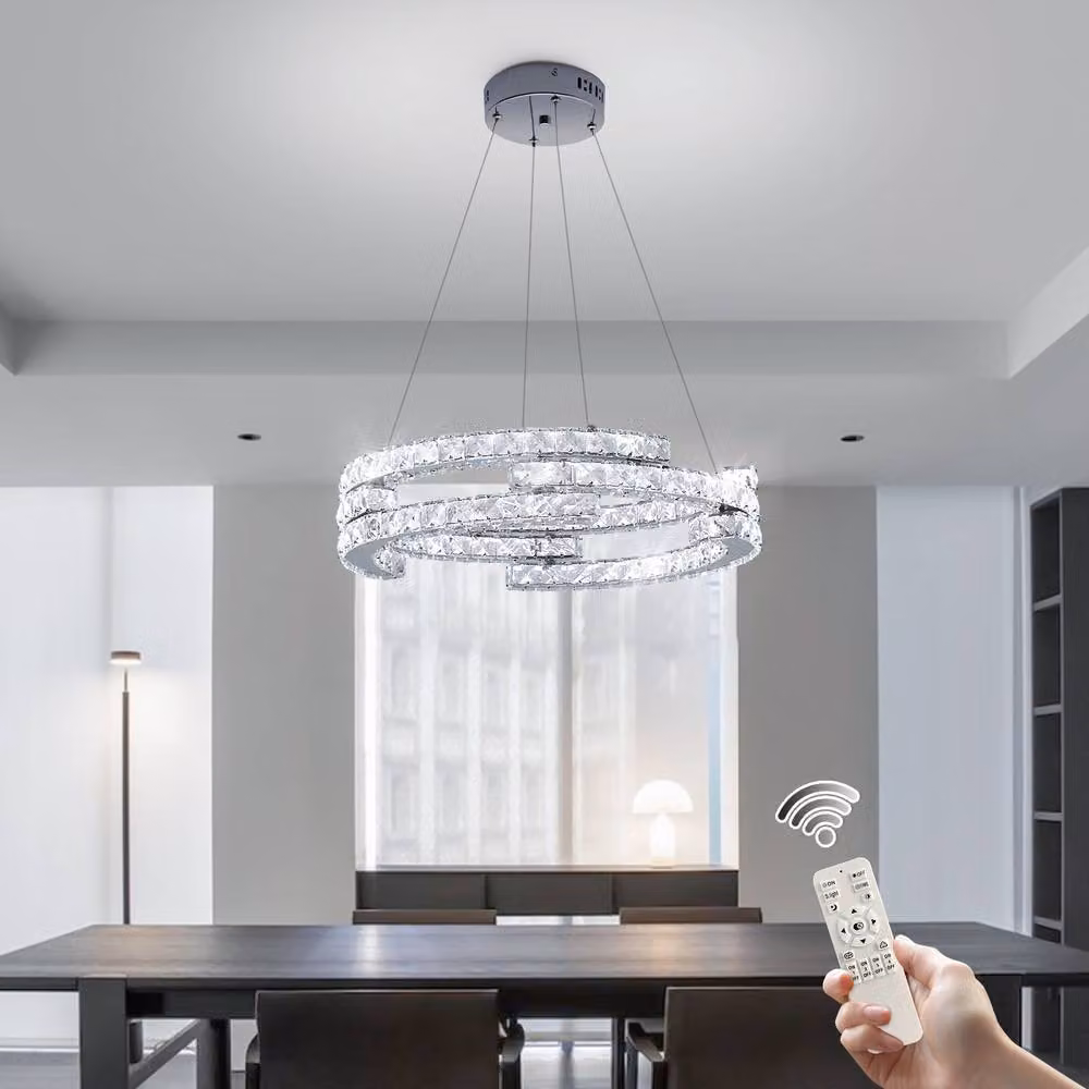 NIVOR Crystal LED Pendant Light, Dimmable and Adjustable with Remote Control in Silver – 3