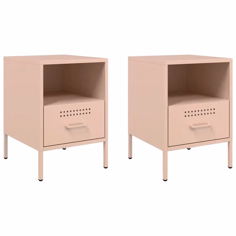 Berkfield Home Set of 2 Pink Metal Bedside Cabinets, W/D/H: 36 x 39 x 50.5 cm