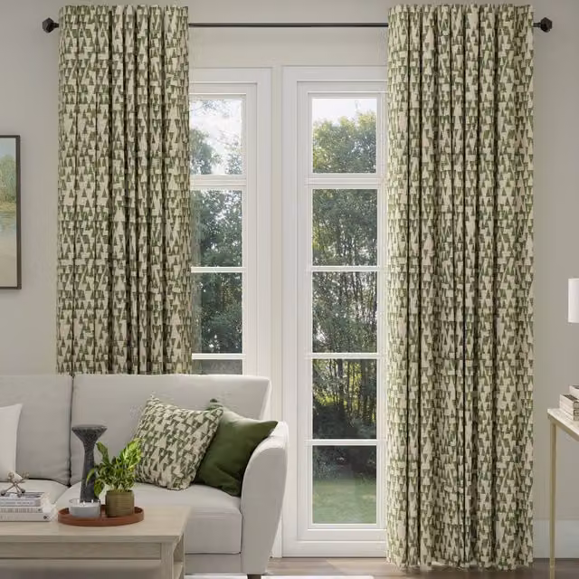 ANTE DECOR Hermes Made To Measure Blackout Chenille Fabric Curtains in Green and Cream