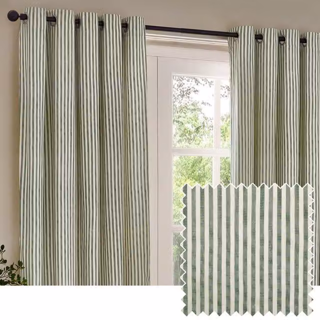 Make It A Home Hebden Striped Cotton Eyelet Curtain Pair in Green