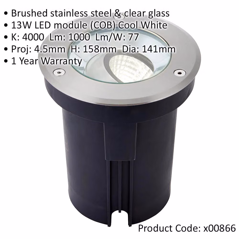 Loops 2 Pack Stainless Steel IP67 Ground Recessed LED Lights in Silver with 13W Cool White Tilting Head – 2