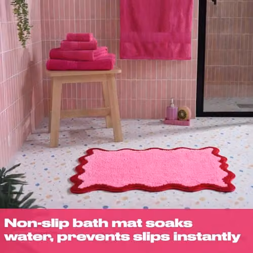 OHS Scallop Edge Tufted Non-Slip Bath Mat, Pink and Red, W: 45 cm, D: 75 cm – 3
