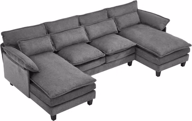 Livingandhome Modern U-Shaped Grey Fabric Sectional Sofa
