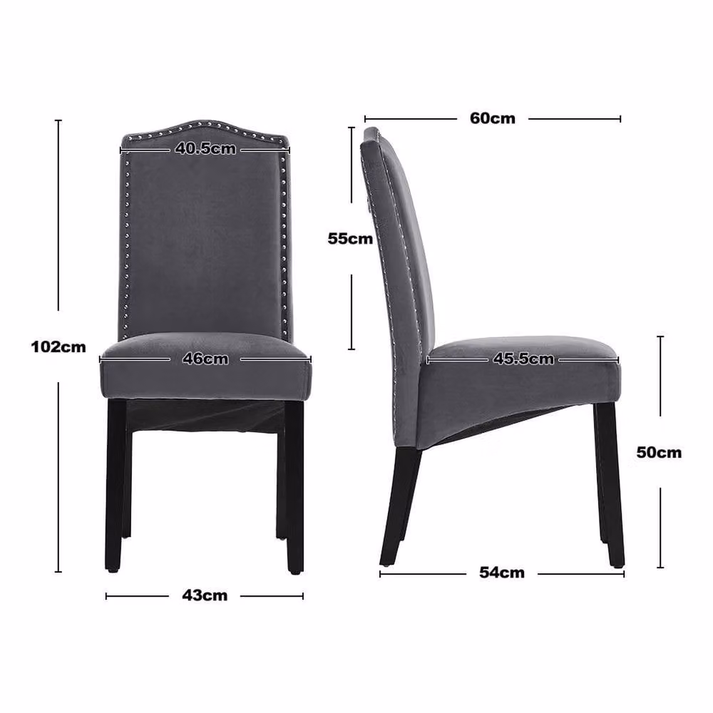 Garden Sanctuary Set of 2 Grey Velvet High Back Dining Chairs – 3