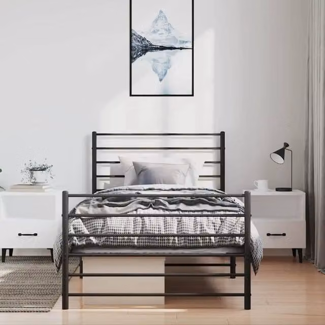 Berkfield Home Metal Bed Frame with Headboard and Footboard in Black, W/D/H: 100 x 200 cm – 1