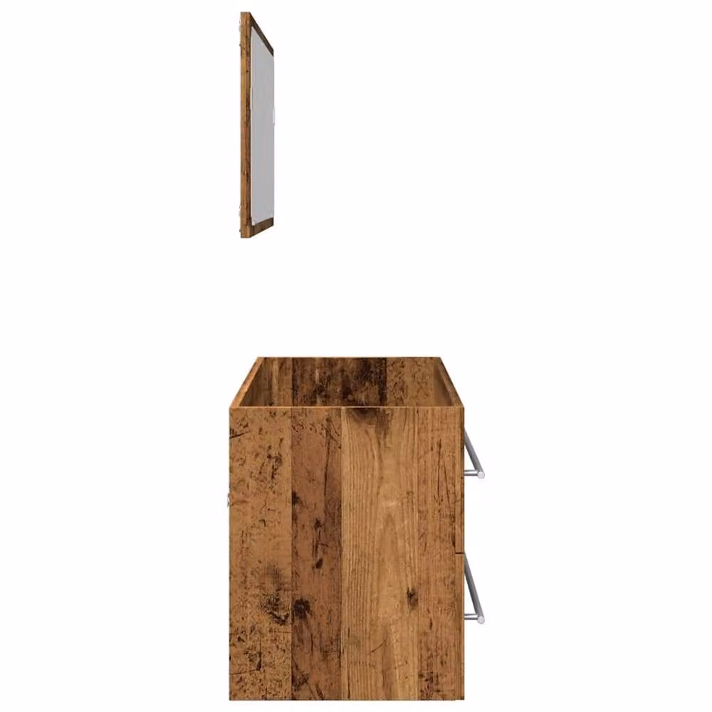 Berkfield Home 2 Piece Brown Rustic Bathroom Furniture Set with Vanity Unit and Mirror Cabinet – 3