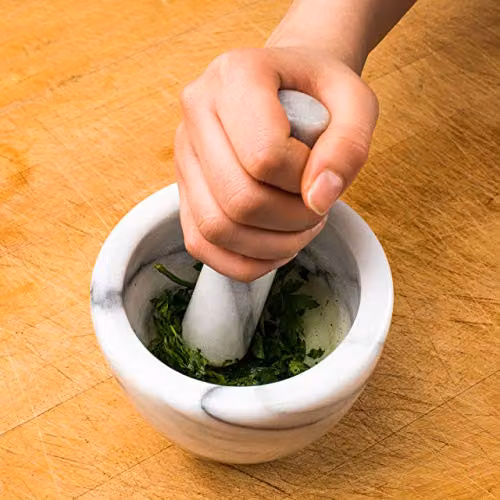 Orsina White Marble Mortar and Pestle with Ergonomic Grip, W/D/H: 12.0 x 12.0 x 9.0 cm – 2