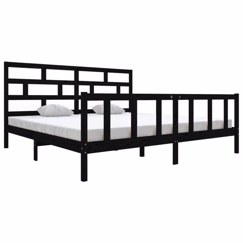 Berkfield Home Beautiful Black Solid Wood Pine Bed Frame W/D/H: 200 x 200 x 205.5 cm – 3