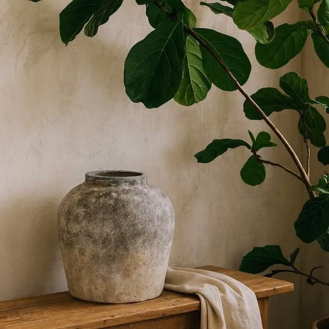 Wyld Haus Sunvale Aged Stoneware Ceramic Vase in Beige and Sand – 1