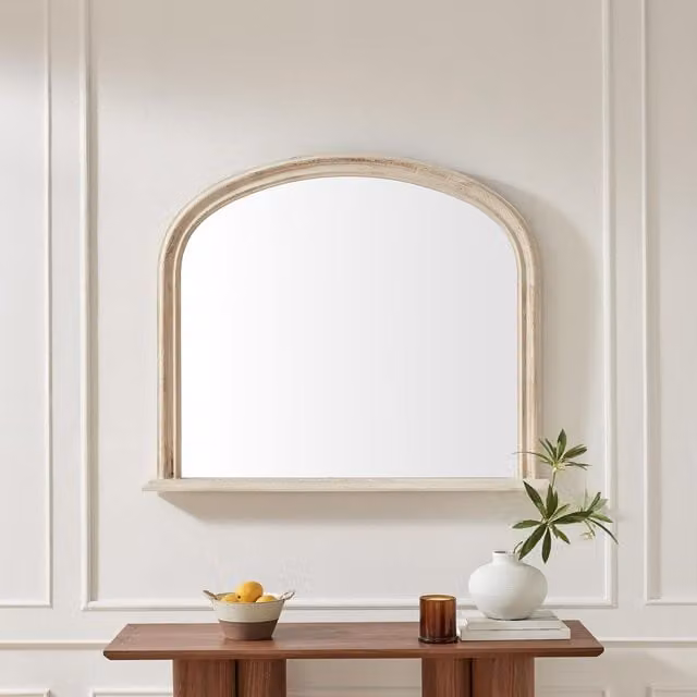 FurnitureboxUK Cecily Wood Large Overmantle Arch Mirror in White, W: 110 cm, H: 110 cm