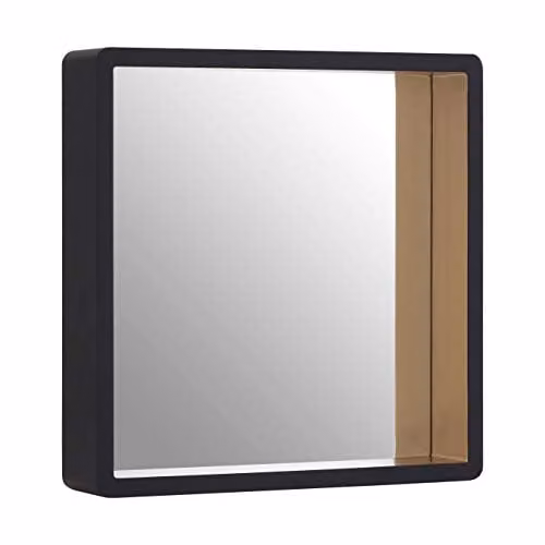 Premier Housewares Orsina Bisha Round Wall Mirror with Glass and Metal Frame in Black and Gold, W/D/H: 34 x 34 x 6 cm – 1