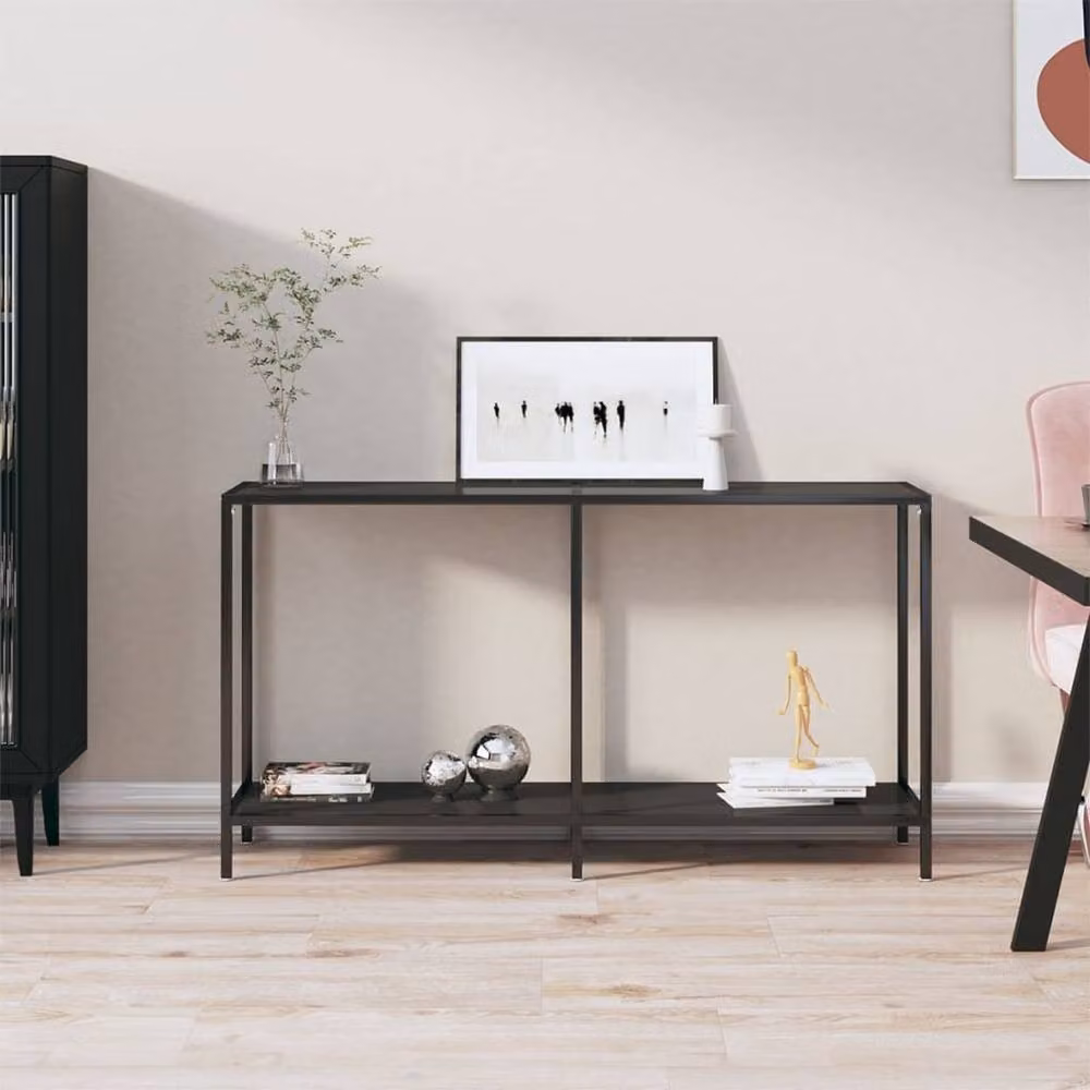 Berkfield Home Modern Black Console Table with Tempered Glass, W/D/H: 140 x 35 x 75.5 cm – 2